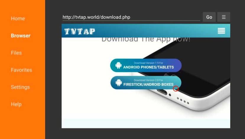 enter URL- tvtap.world/download.php