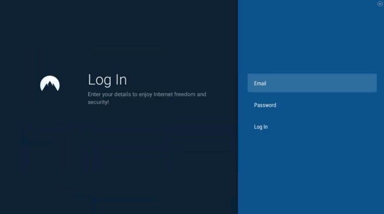 Enter email and password to log in NordVPN
