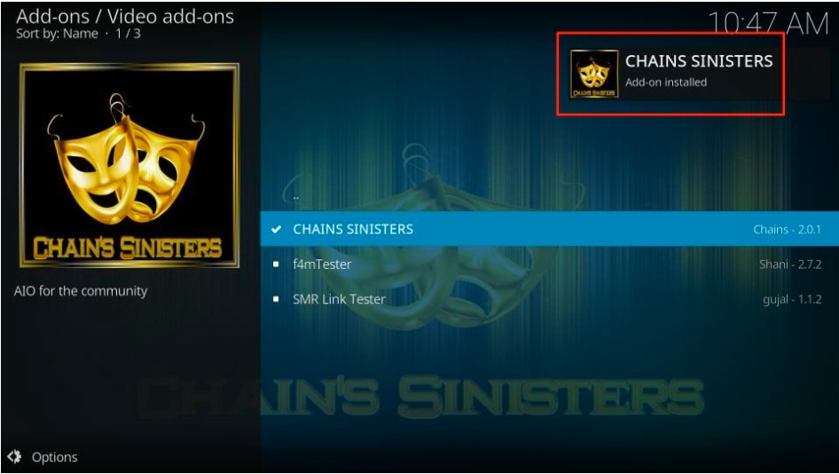  chains sinister Add-ons installed 