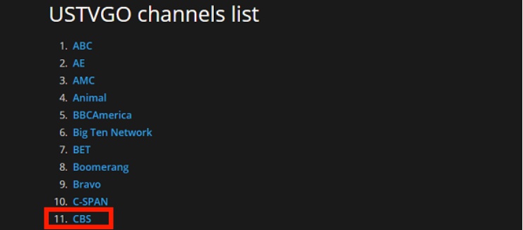 USTVGO Channels List